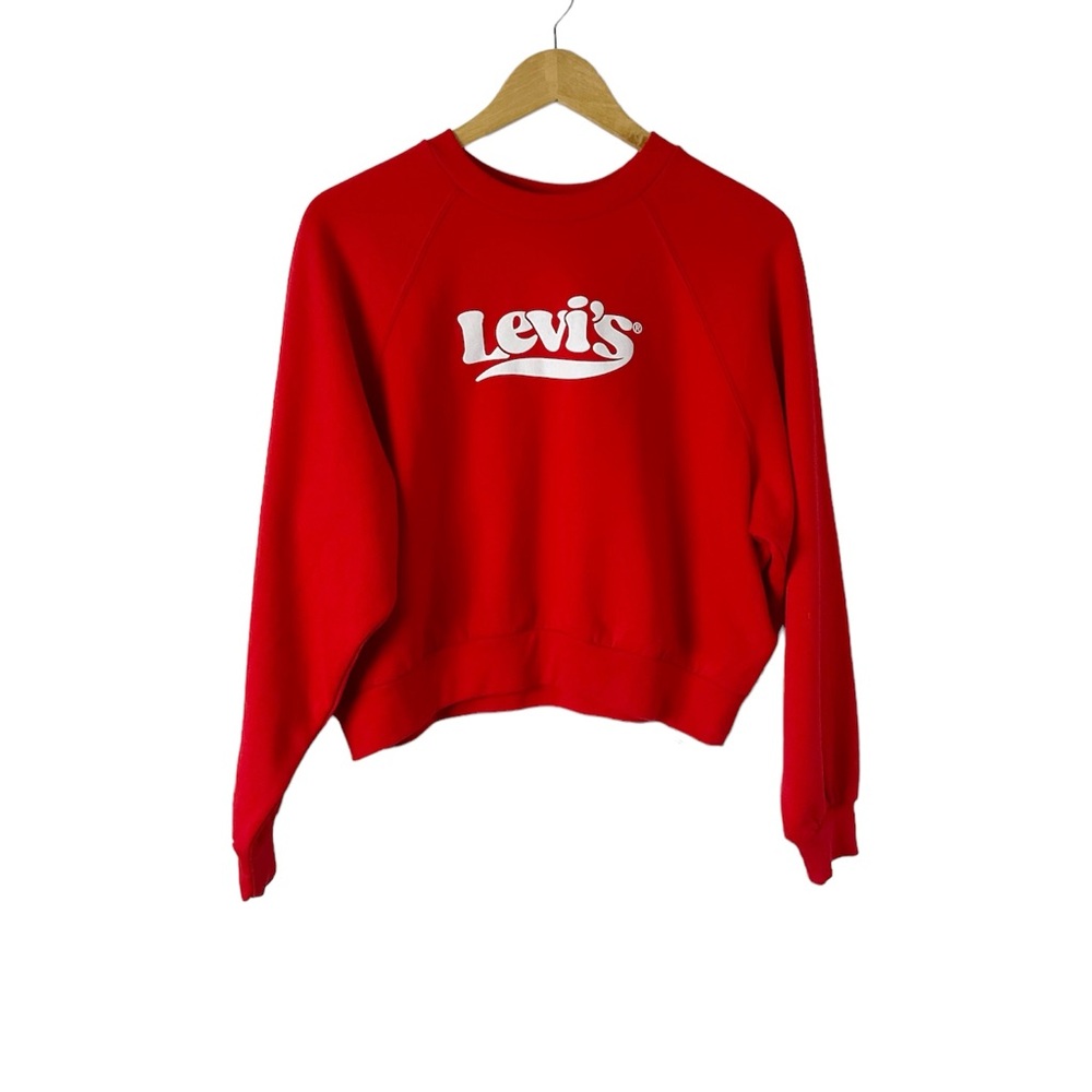 Levis‎ Cropped Pullover Logo Sweatshirt Size Small Red
